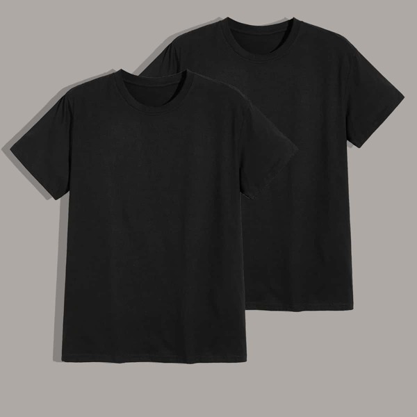 

Men 2pcs Short Sleeve Solid Tee, Black