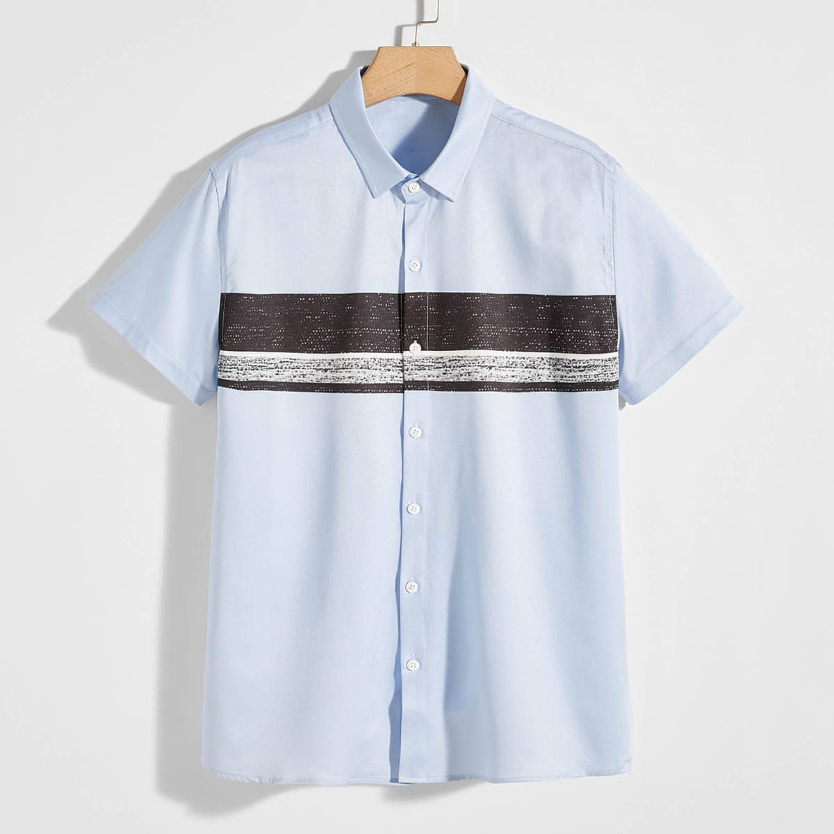 

Guys Contrast Panel Button Up Shirt, Baby blue