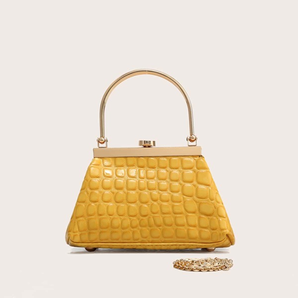 

Textured Satchel Bag With Top Handle, Yellow