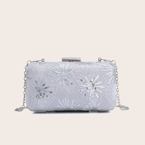 

Sequin Decor Chain Box Bag, Silver