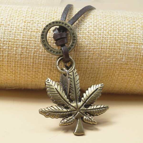 

Men Maple Leaf Charm Necklace, Bronze