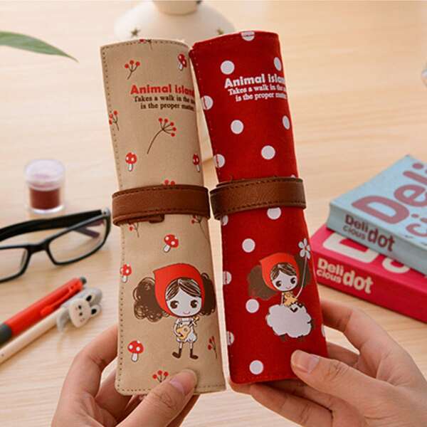 

1pc Girl Print Roll-up Random Pencil Bag, Multicolor