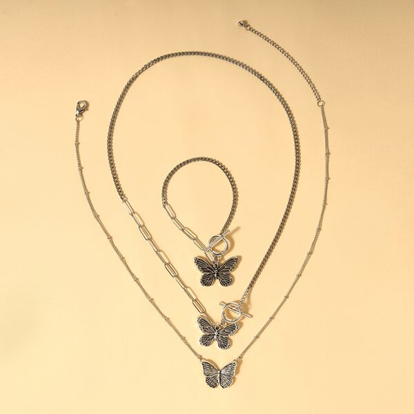 

3pcs Stainless Steel Butterfly Decor Jewelry Set, Grey