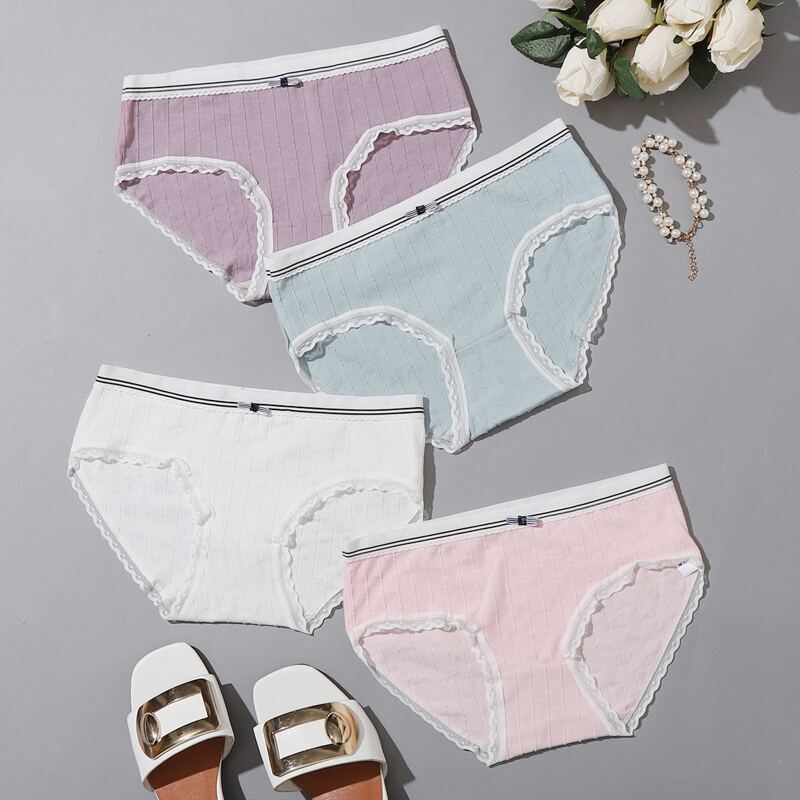 

4pack Rib Lace Trim Panty Set, Multicolor