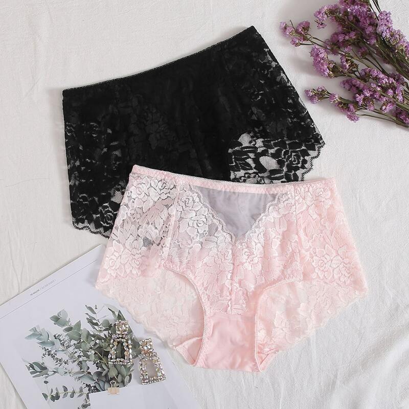 

2pack Floral Lace High Waist Panty Set, Multicolor