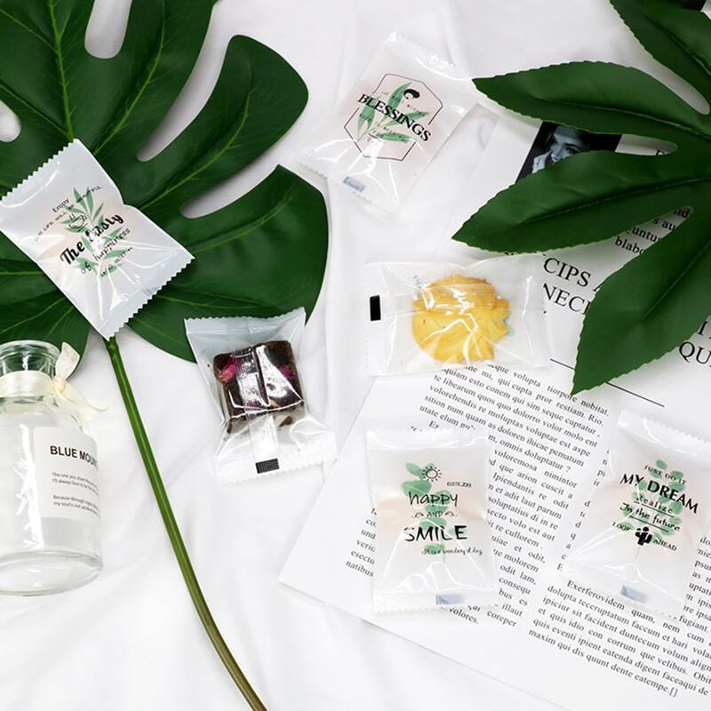 

100pcs Leaf Print Biscuit Packing Bag, Multicolor