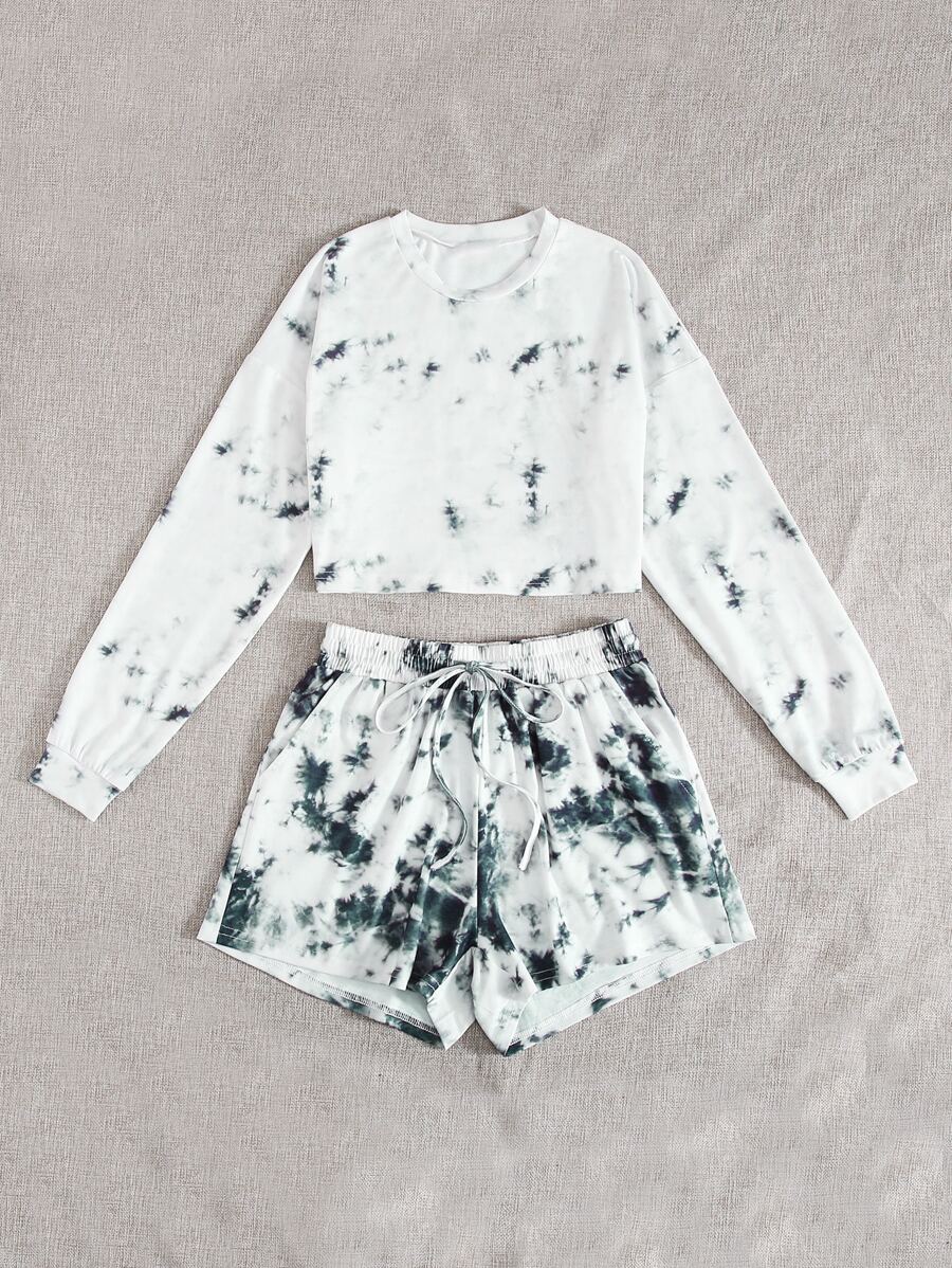 SHEIN MOOSTA Tie Dye Top & Tie Waist Shorts Set SHEIN UK