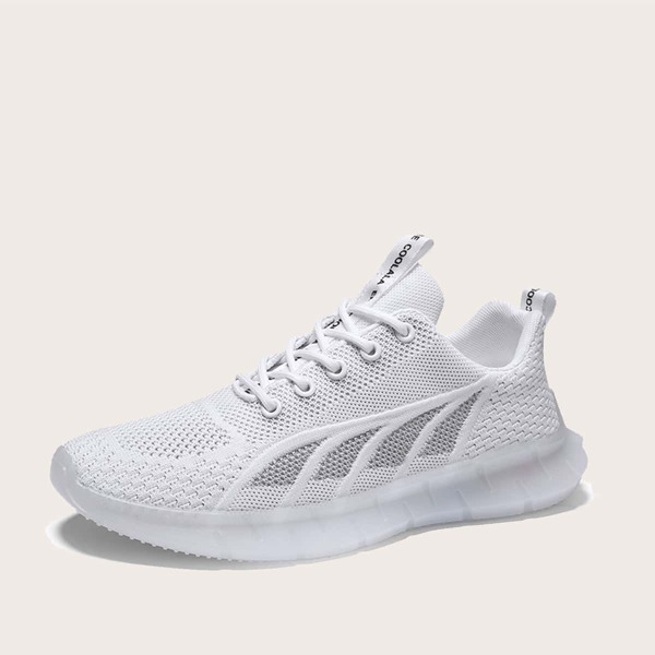

Men Lace-up Front Low Top Knit Sneakers, White
