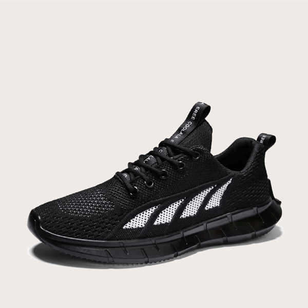

Men Lace-up Front Low Top Knit Sneakers, Black