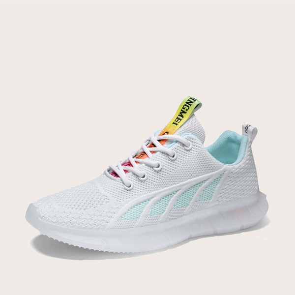 

Men Lace-up Front Low Top Knit Sneakers, White