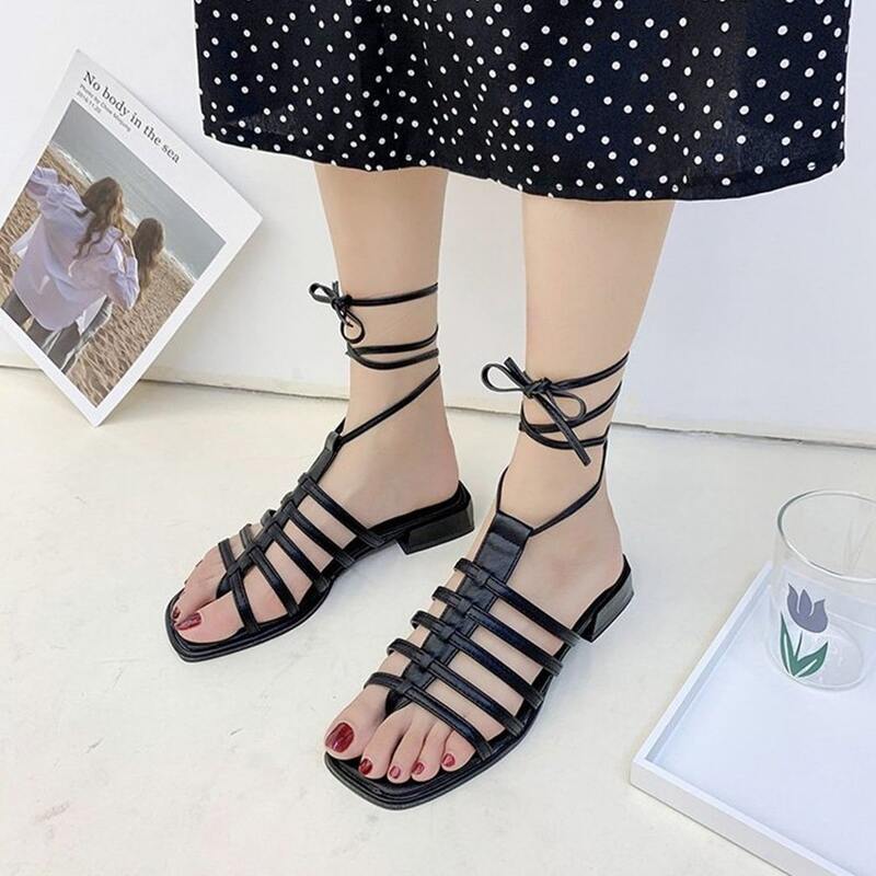

Tie Leg Gladiator Sandals, Black