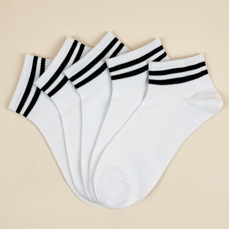 

5pairs Guys Striped Pattern Ankle Socks, Black and white