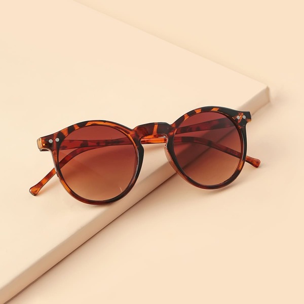 

Men Studded Decor Round Frame Sunglasses, Brown