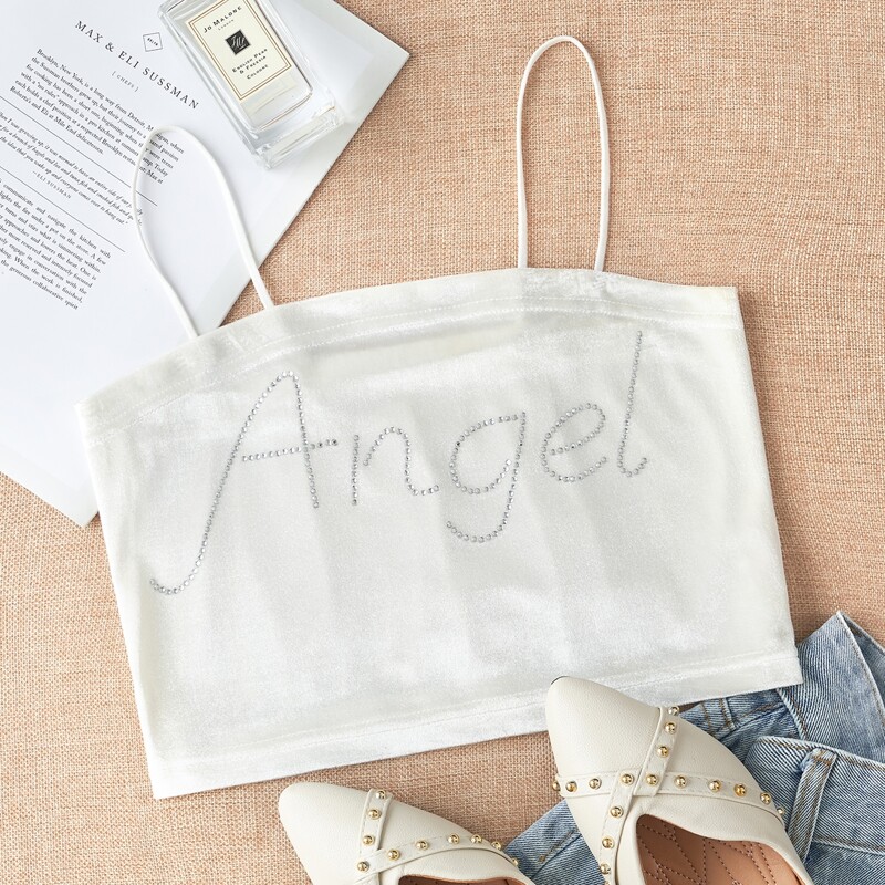 

Velvet Letter Graphic Cami, White