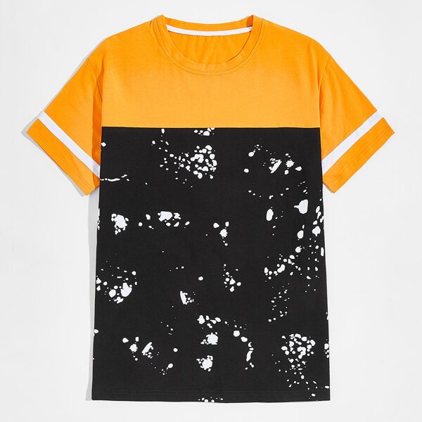 

Men Paint Splatter Pattern Spliced Tee, Multicolor