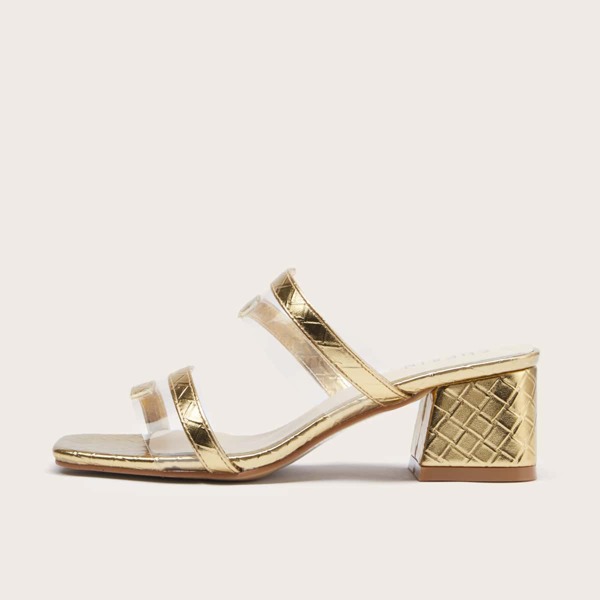 

Metallic Clear Strap Heeled Mules, Gold