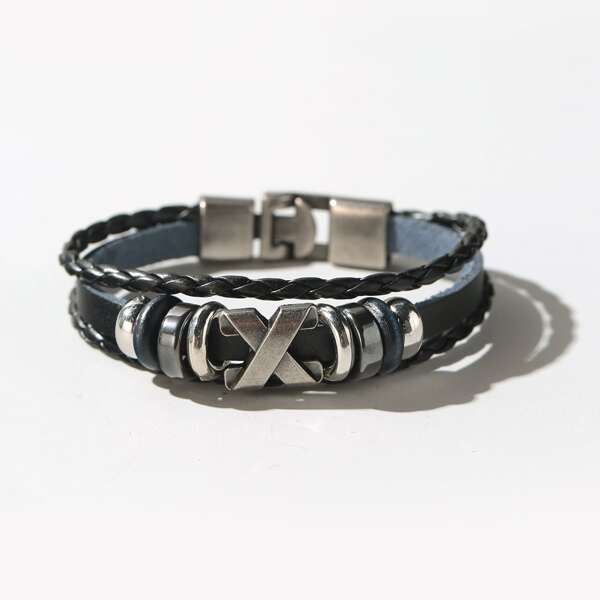 

Men Metal Buckle PU Leather Bracelet, Black