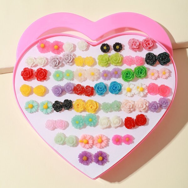 

36pairs Girls Flower Shaped Stud Earrings, Multicolor