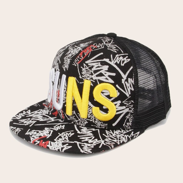 

Men Letter Embroidery Mesh Baseball Cap, Black