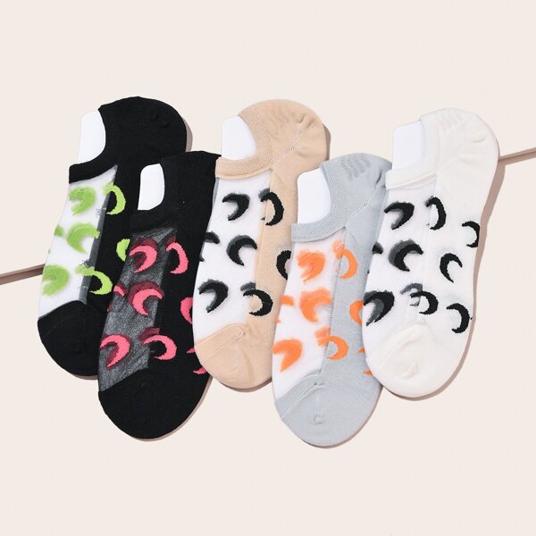 

5pairs Moon Pattern Socks, Multicolor