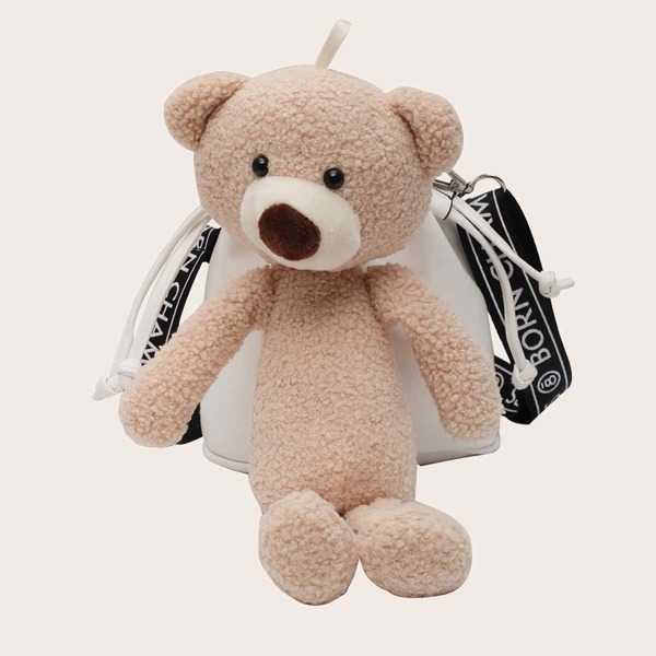 

Cartoon Bear Decor Crossbody Bag, White