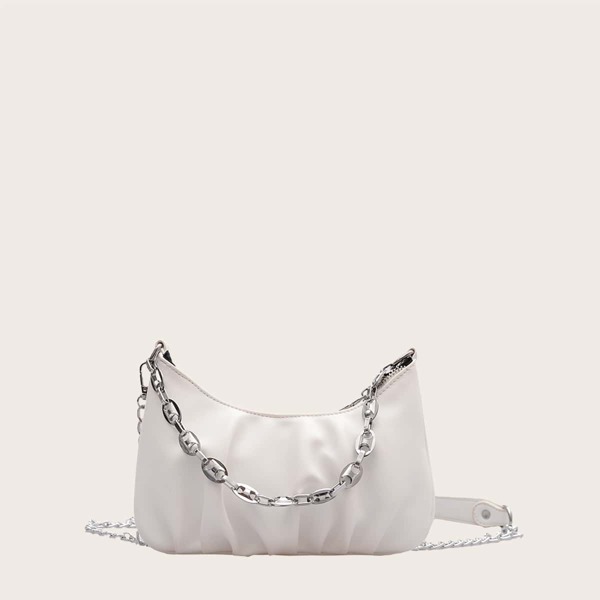 

Minimalist Chain Ruched Bag, Beige