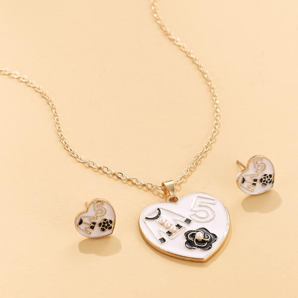 

3pcs Toddler Girls Heart Decor Jewelry Set, Multicolor