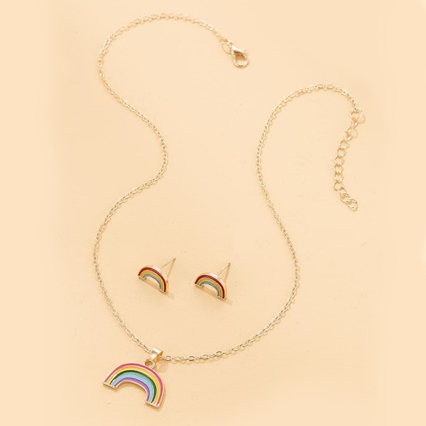 

3pcs Toddler Girls Rainbow Decor Jewelry Set, Multicolor