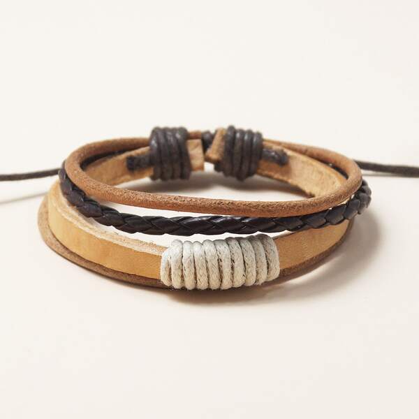 

Men Layered PU Leather Bracelet, Multicolor