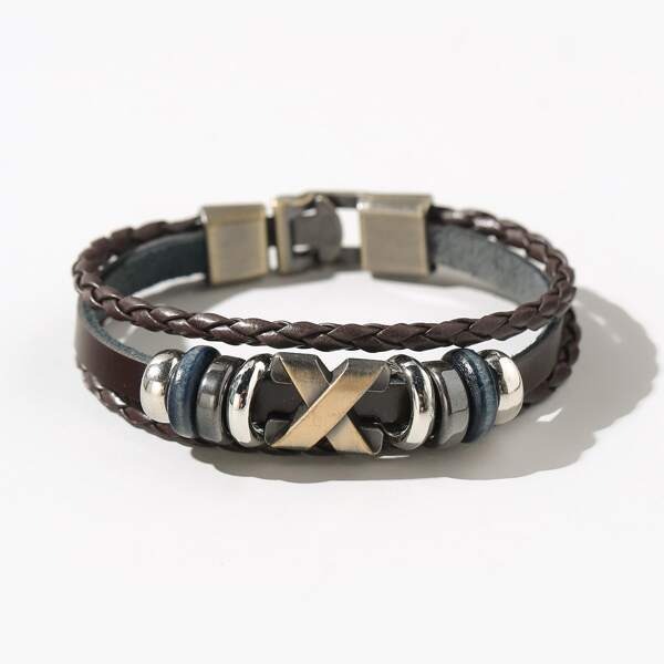 

Men Metal Buckle PU Leather Bracelet, Brown