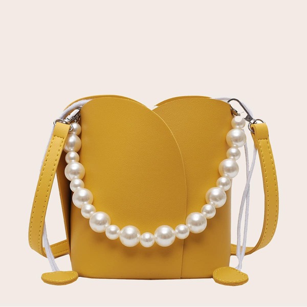 

Faux Pearl Decor Bucket Bag, Yellow