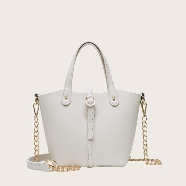 

Minimalist Bucket Decor Satchel Bag With Inner Pouch, Beige