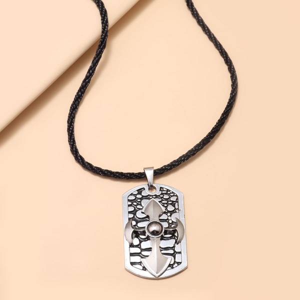 

Men Cross Geometric Charm Necklace, Silver
