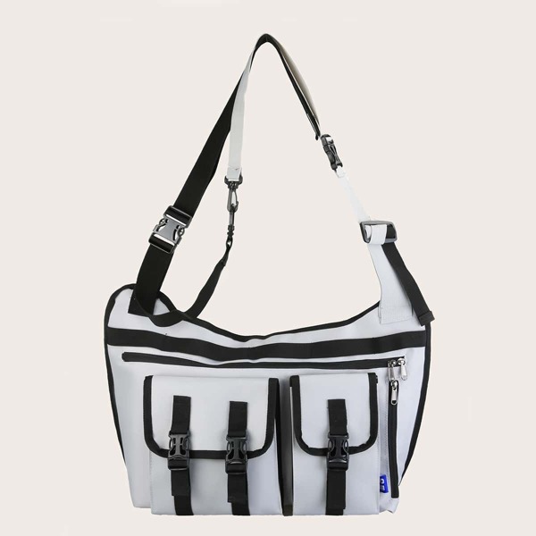 

Release Buckle Decor Crossbody Bag, Grey