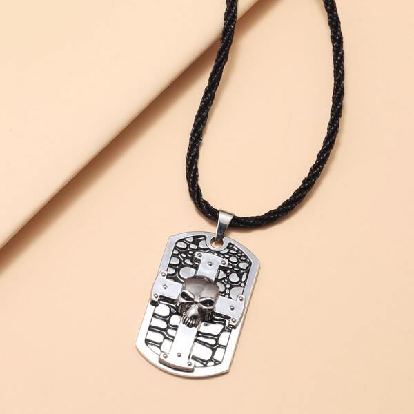 

Men Cross Skull Charm Necklace, Silver
