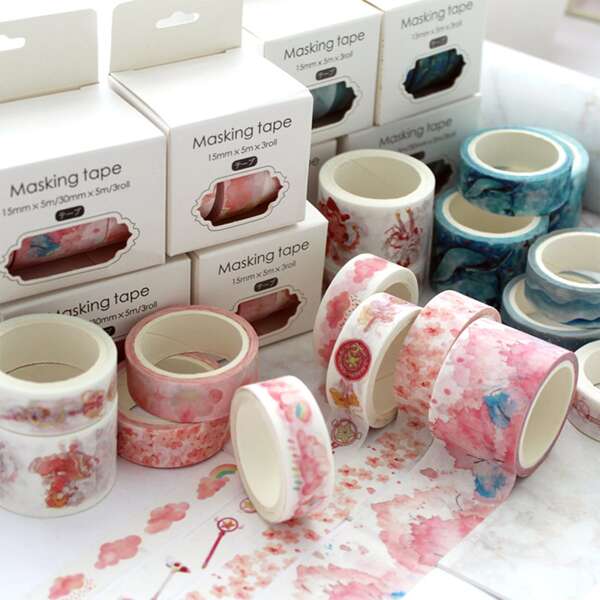 

3rolls Mixed Pattern Decorative Tape, Multicolor