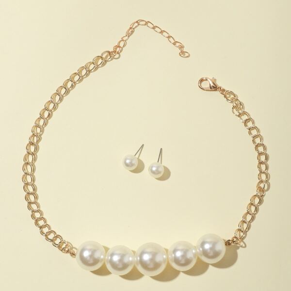 

3pcs Girls Faux Pearl Decor Jewelry Set, White