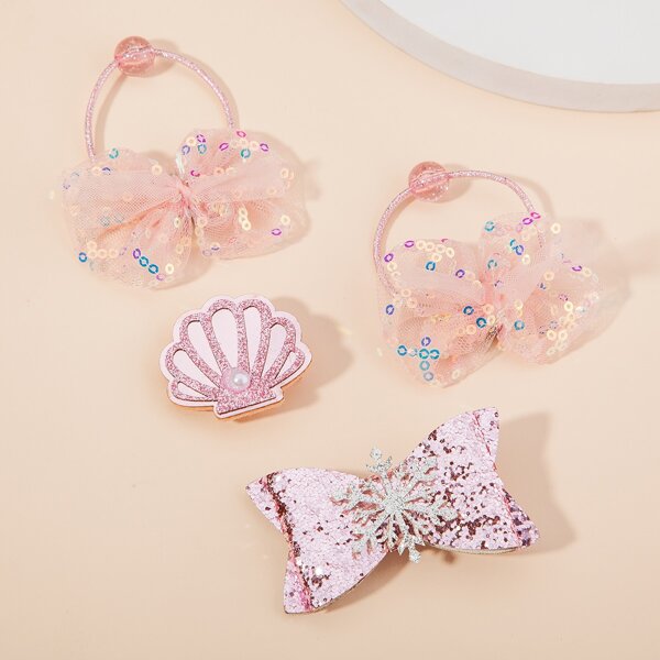 

4pcs Toddler Girls Shell Decor Mesh Hair Accessory, Pink