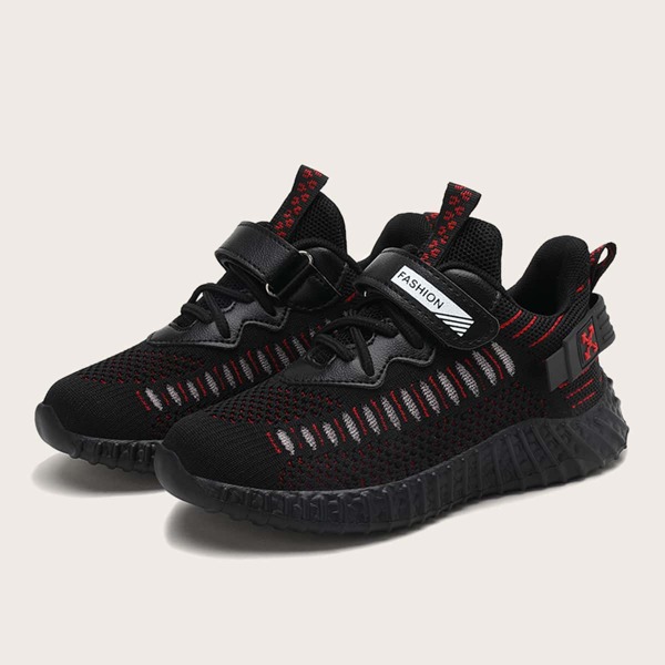 

Kids Lace-up Front Low Top Knit Sneakers, Black