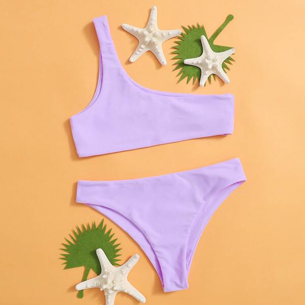 

Girls One Shoulder Bikini Swimsuit, Pastel lilac purple