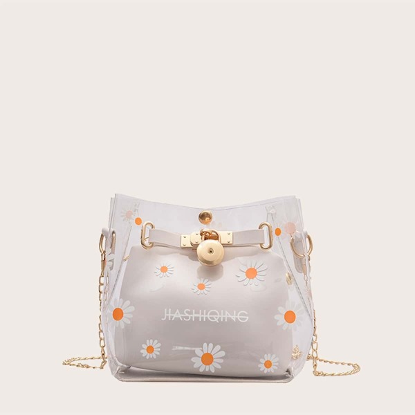 

Girls Floral Graphic Clear Crossbody Bag With Inner Pouch, White