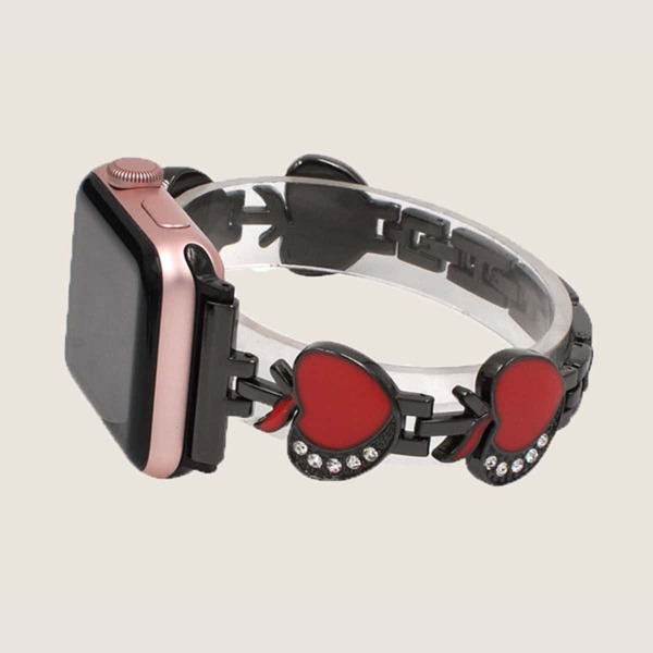 

1pc Rhinestone Detail Heart Design iWatch Band, Red