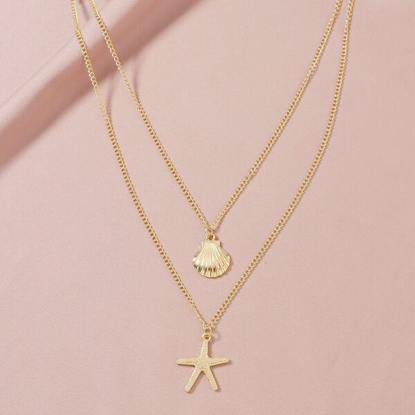 

Shell Starfish Layered Necklace, Gold