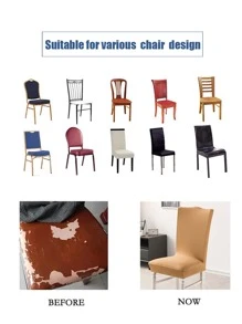 1pc Printed Chair Cover, Modern Polyester Elastic Dining Chair Slipcover, Suitable For Living Room, Dining Room, Banquet, Hotel, All Seasons - Multicolor - View 3