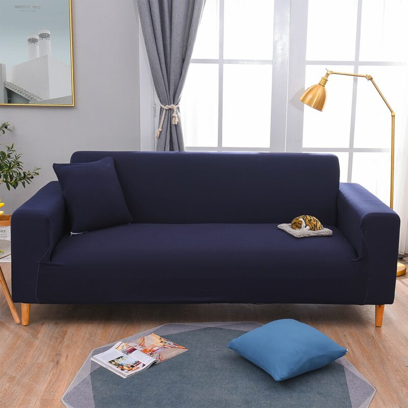 

Solid Stretchy Sofa Cover Without Cushion, Navy blue