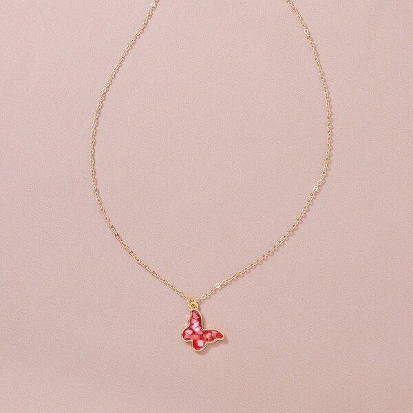 

Butterfly Charm Necklace, Red