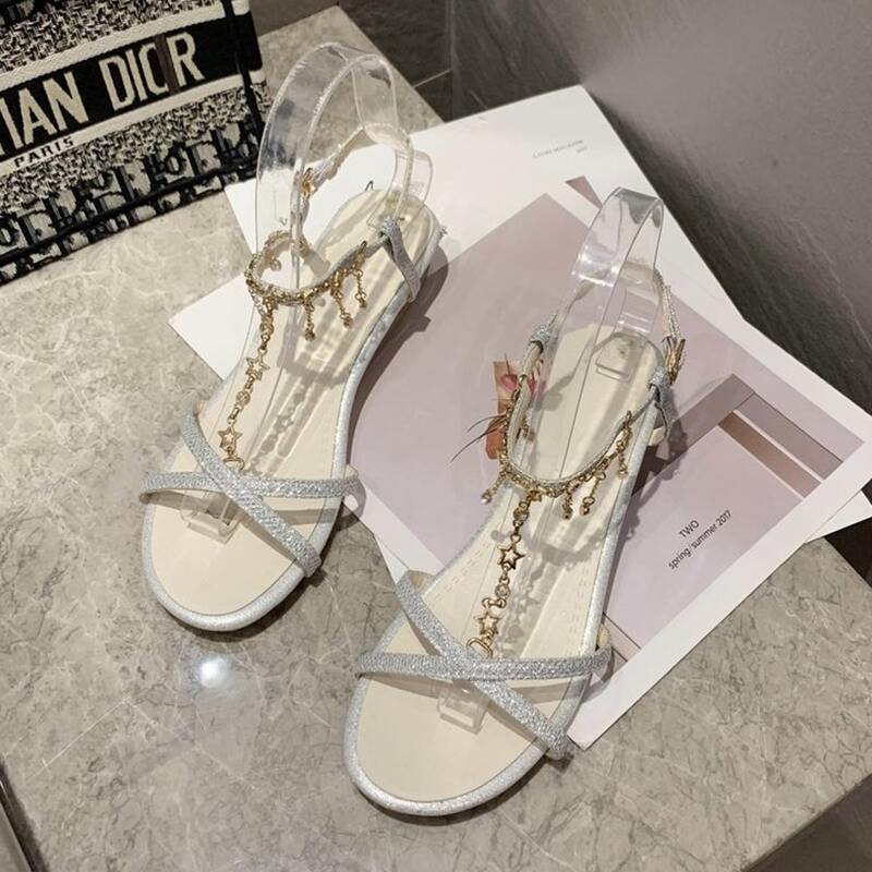

Star Tassel Ankle Strap Sandals, Silver