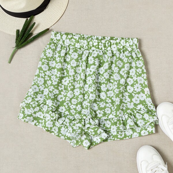 

Ditsy Floral Print Ruffle Hem Shorts, Multicolor