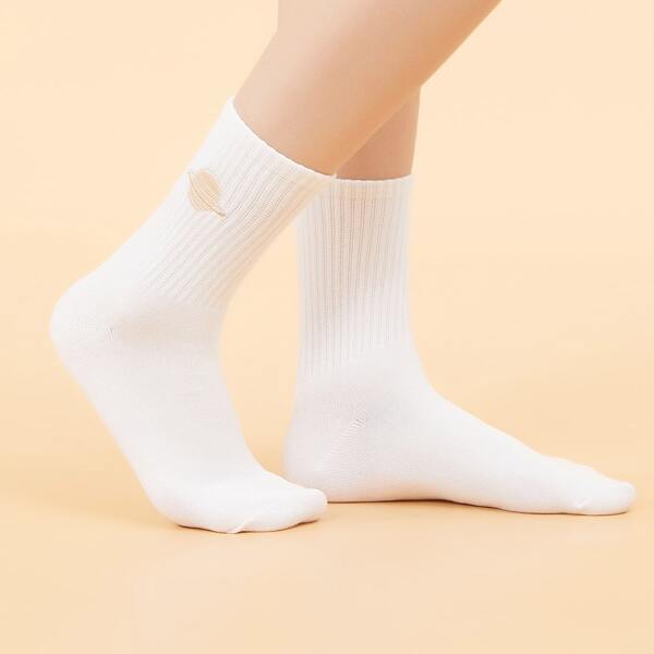 

Planet Embroidered Socks, White