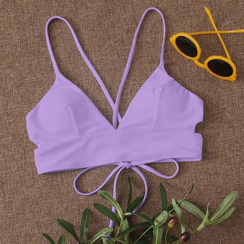 

Cut-out Tie Back Bikini Top, Pastel lilac purple